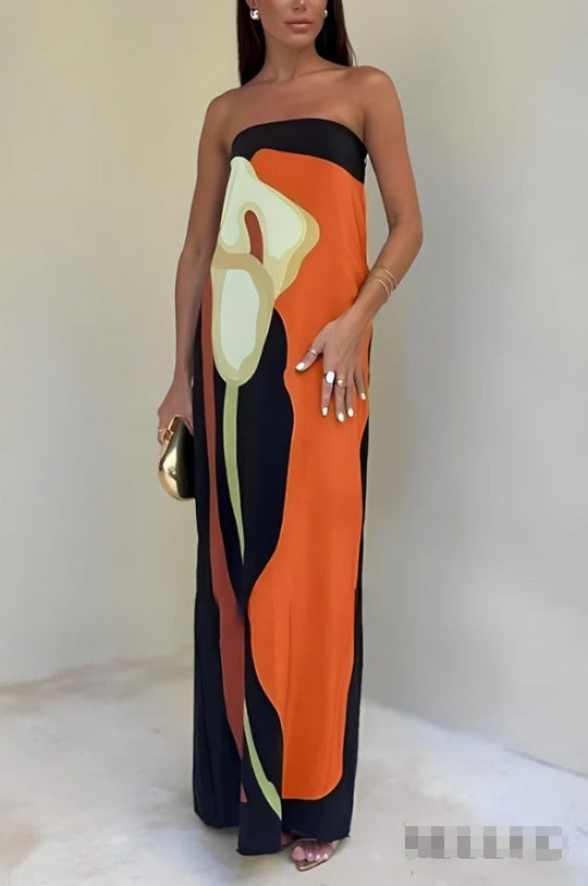 Casual Avocado Print Tube Top Dress